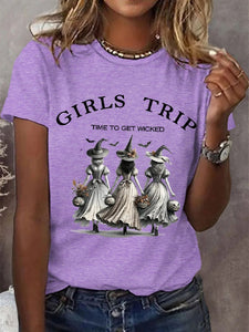 Women's Funny Halloween Witches Girls Trip Time To Get Wicked Casual Tee