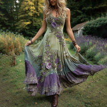 Load image into Gallery viewer, Classy Gradient Purple Lavender And Floral Embroidered Linen Maxi Dress