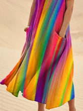 Load image into Gallery viewer, Women's Retro Rainbow Art Print Casual Linen Pocket Dress