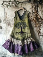 Load image into Gallery viewer, Viking Tribal Celtic Knot Life Of Tree Lace Patchwork Art Linen Tank Dress