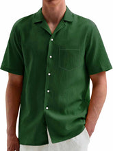 Load image into Gallery viewer, Men's Hawaiian Casual Pleated Fabric Short Sleeve Pocket Shirt