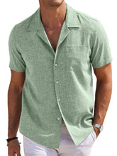 Load image into Gallery viewer, Men's Cuban Collar Cotton And Linen Pocket Basic Casual Shirt