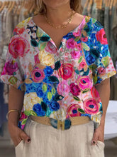 Load image into Gallery viewer, Women's Lovely Floral Art Print Front And Back Wear Short Sleeve Cotton Shirt