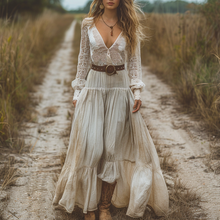 Load image into Gallery viewer, Women's Retro V-neck Country Pastoral Linen Style Long-sleeve Casual Maxi Long Dress