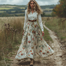Load image into Gallery viewer, Women's Retro V-neck Floral Long-sleeve Bohemian Pastoral Style Maxi Long Dress