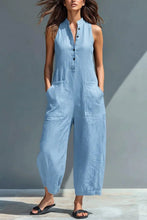 Load image into Gallery viewer, Women's Minimalist Linen Blend Button-up Stand-collar Sleeveless Loose Jumpsuit