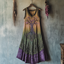 Load image into Gallery viewer, Vintage Viking Tribal Celtic Knot Life Of Tree Lace Patchwork Art Linen Tank Dress