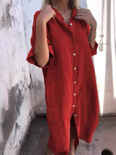 Load image into Gallery viewer, Women's Loose Casual Mid-Sleeve Cotton And Linen Shirt Dress