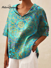 Load image into Gallery viewer, Women's Retro Marble Art  Print Casual Linen V-neck Shirt