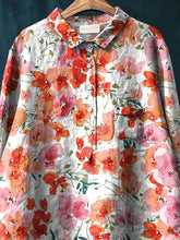 Load image into Gallery viewer, Watercolor Poppy Pattern Printed Women&#39;s Casual Cotton And Linen Shirt