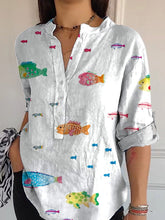 Load image into Gallery viewer, Watercolor Tropical Fish Art Printed Women's Casual Long Sleeve Comfortable Cotton Shirt