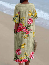 Load image into Gallery viewer, Women's Seaside Vacation V-Neck Elegant Retro Rose Flower Pattern Cotton and Linen Dress