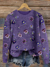 Load image into Gallery viewer, Pansy Floral Embroidery Pattern Cozy Knit Sweater