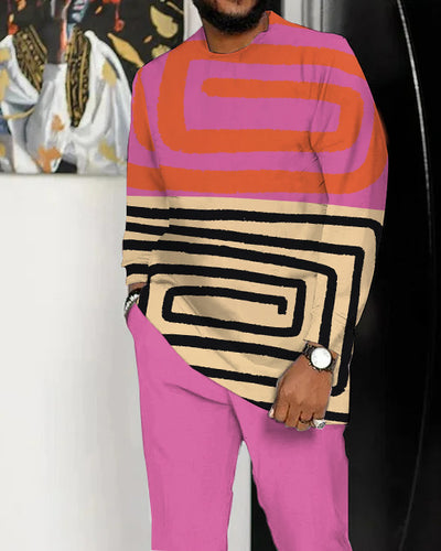 Men's Retro Abstract Art Pattern Walking Suit Long Sleeve Suit