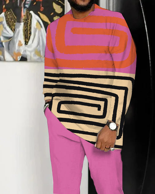 Men's Retro Abstract Art Pattern Walking Suit Long Sleeve Suit