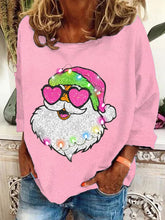 Load image into Gallery viewer, Women&#39;S Pink Santa Christmas Printed Crew Neck Sweatshirt