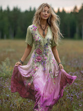Load image into Gallery viewer, Women's Bohemian Floral Art Gradient Linen Maxi Dress