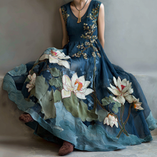 Load image into Gallery viewer, Women's Vintage Japanese Sakura And Wave Pattern Sleeveless Round Neck Dress