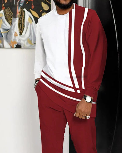 Men's Casual Color Blocking Long Sleeve Walking Suit-164