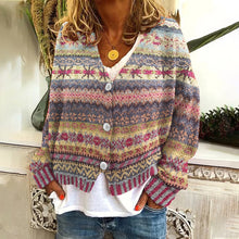 Load image into Gallery viewer, Vintage Fairman Island Knit Jacquard V Neck Button Down Cardigan