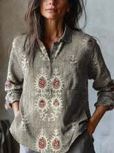 Load image into Gallery viewer, Women's Vintage Ethnic Floral Art Print Casual Cotton And Linen Shirt