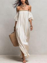 Load image into Gallery viewer, Bohemian Style Off-the-shoulder Pleated Ivory Long Dress