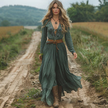 Load image into Gallery viewer, Women's Vintage V-neck Bohemian Pastoral Style Long-sleeve Maxi Long Dress