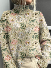 Load image into Gallery viewer, Women&#39;s Lovely Floral Art Print Knit Turtleneck Pullover Sweater