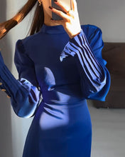 Load image into Gallery viewer, Elegant waisted pleated cuff dress