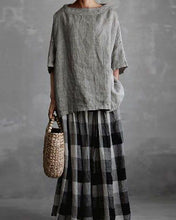 Load image into Gallery viewer, Women Boat Neck Half Sleeve Solid Loose Plus Size Casual Linen Tops