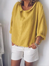 Load image into Gallery viewer, Women's Solid Color Small Lapel Pullover Cotton Linen Shirt