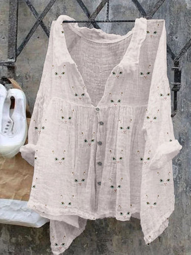 Women's Cute Cat Face Print Shirt
