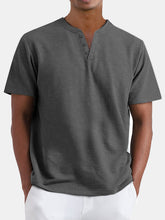 Load image into Gallery viewer, Men's Summer Solid Color Henley Short Sleeve T-shirt