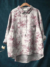 Load image into Gallery viewer, Women&#39;s Red Flower and Bird Print Casual Cotton And Linen Shirt