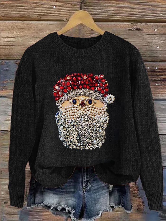 Women's Christmas Santa Claus Jewel Art Crew Neck Sweatshirt