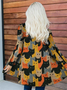 Colorful Cats Knit Art Cozy Cardigan