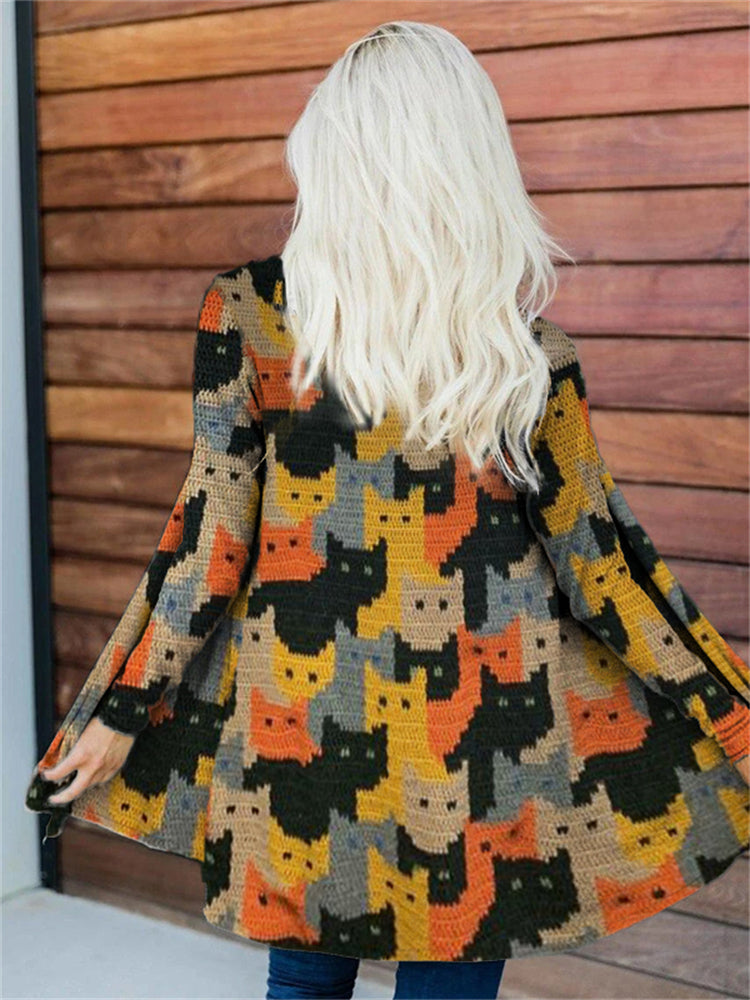 Colorful Cats Knit Art Cozy Cardigan