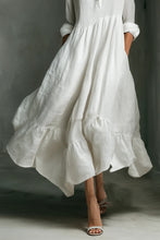 Load image into Gallery viewer, Women's White Long-sleeved Ruffled Maxi Dress