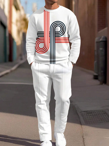 Men's Simple Colorblock Round Neck Casual Sports Set 073