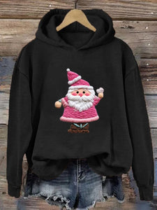 Women's Pink Santa Print Hoodie