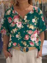 Load image into Gallery viewer, Women's Vintage Lovely Floral Art Print Front And Back Wear Short Sleeve Cotton Shirt