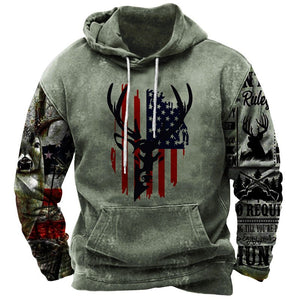 Vintage Hooded Flag Deer Print Hoodie