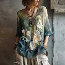 Load image into Gallery viewer, Women's Vintage Oil Painting Floral Art V-neck Shirt