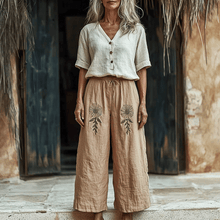 Load image into Gallery viewer, Women's Linen Bohemian Cropped Wide-leg Cropped Trouser Pants