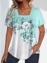 Load image into Gallery viewer, Women Short Sleeve U-neck Floral Printed Graphic Tops