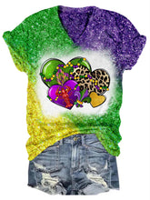 Load image into Gallery viewer, Heart Leopard Mardi Gras Glitter V-Neck T-Shirt