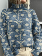 Load image into Gallery viewer, Women's Vintage Lovely Floral Art Print Knit Turtleneck Pullover Sweater