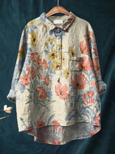 Load image into Gallery viewer, Women&#39;s Vintage Floral Art Print Casual Cotton And Linen Shirt