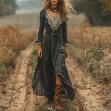 Load image into Gallery viewer, Women's Vintage V-neck Linen Long-sleeve Maxi Long Dress