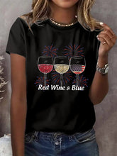 Load image into Gallery viewer, Women&#39;s Red Wine And Blue Print Casual T-Shirt